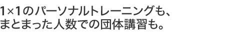 １対１のパーソナルトレーニングも、まとまった人数での団体講習も。